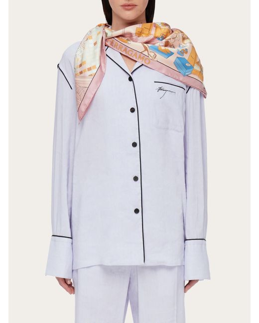 Ferragamo White Ferragamo Atelier Printed Satin Scarf