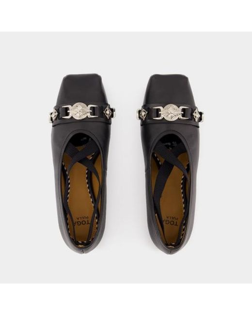 Toga Black Metallic Detail Square-Toe Ballerina Shoes