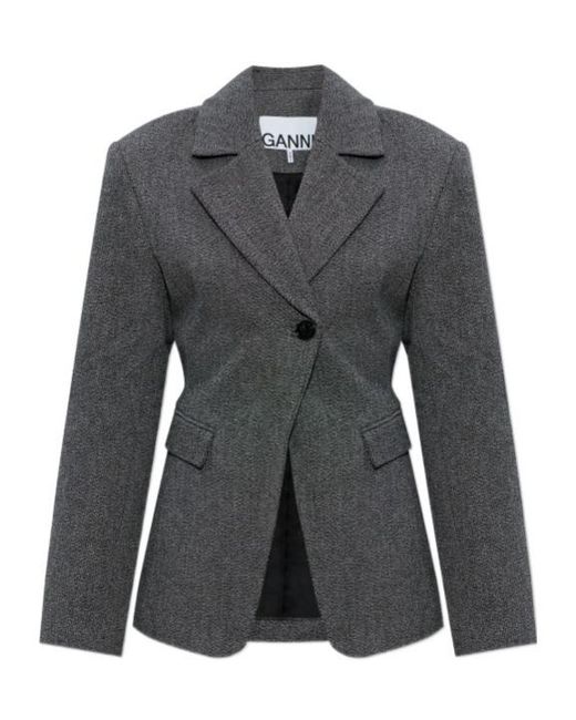 Ganni Black Lapel Long-Sleeved Blazer