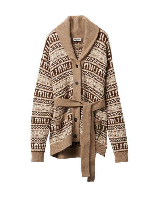 Miu Miu Brown Button-Up Belted Cardigan