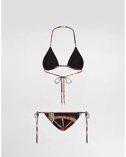 Dolce & Gabbana White Carretto-Print Triangle Bikini