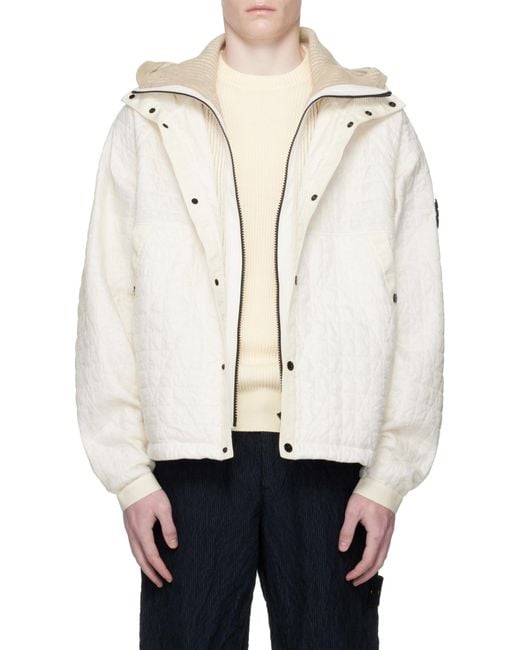 Stone Island White Padded Hooded Jacket for men