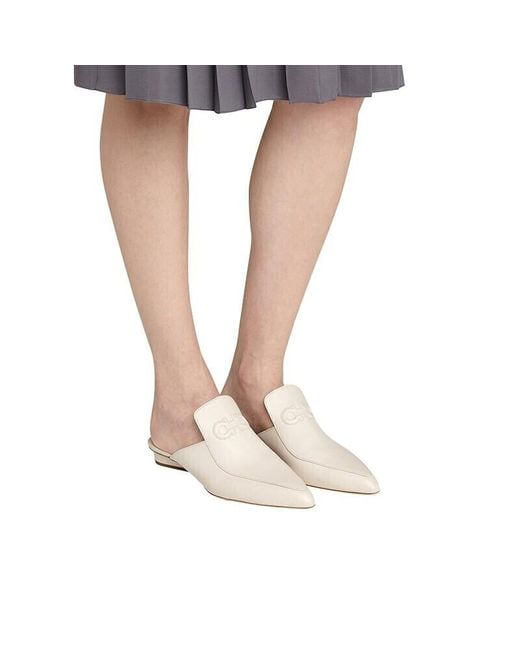 Ferragamo White Logo Flat-Soled Muller Shoes