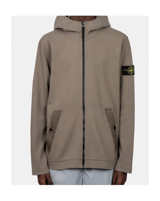 Stone Island Brown Logo-Patch Zip-Up Hoodie for men