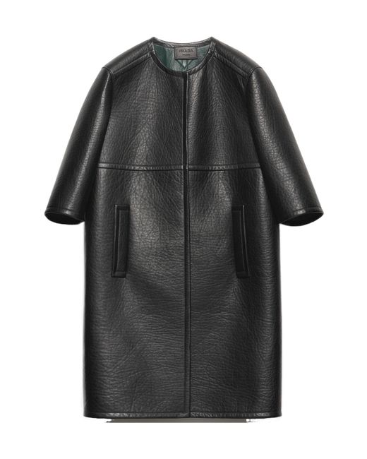 Prada Black Bonded Leather Coat