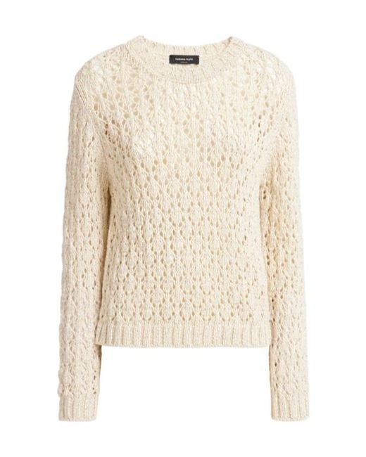 Fabiana Filippi Natural Sequined Diamond Knit Crew Neck Sweater