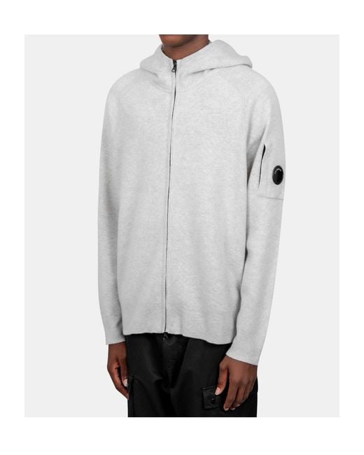 C P Company Gray Long-Sleeved Hooded Sweatshirt for men