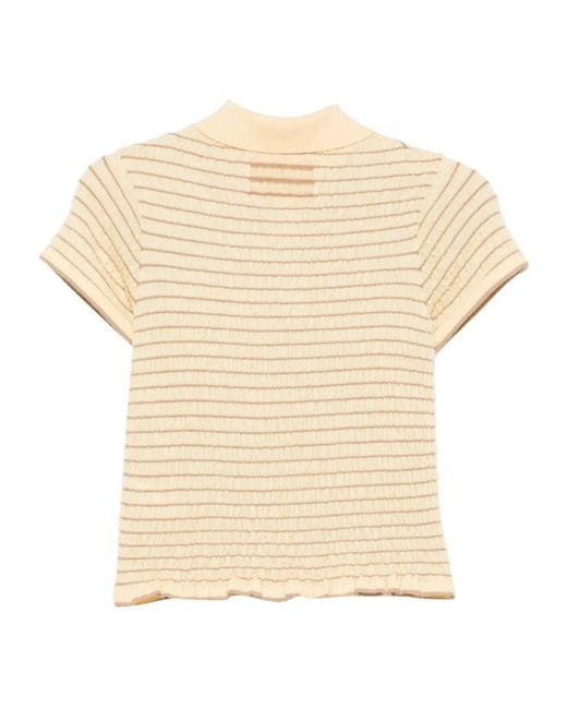 Guest In Residence Natural Smocked Striped Polo Shirt