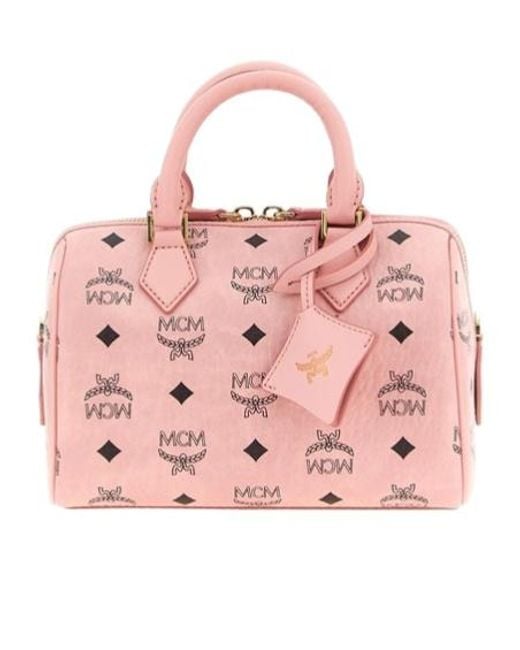 MCM Pink Ella Monogram Boston Tote Bag