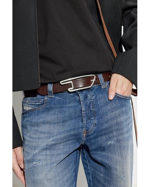 DIESEL White B-D Line Leather Belt for men