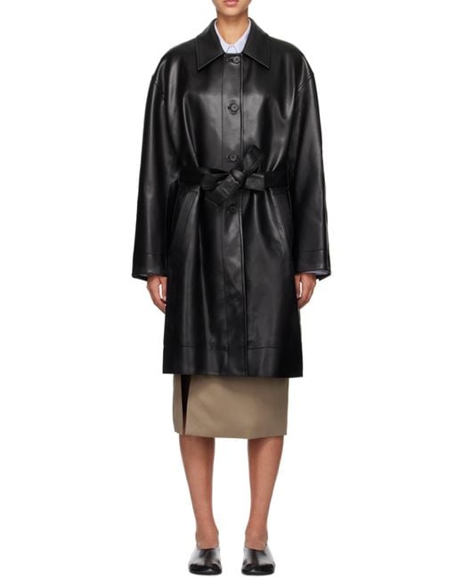 Low Classic Black Patent-Finish Belted Trench Coat