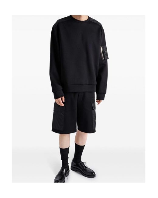 Prada Black Logo Plaque Crewneck Sweatshirt for men