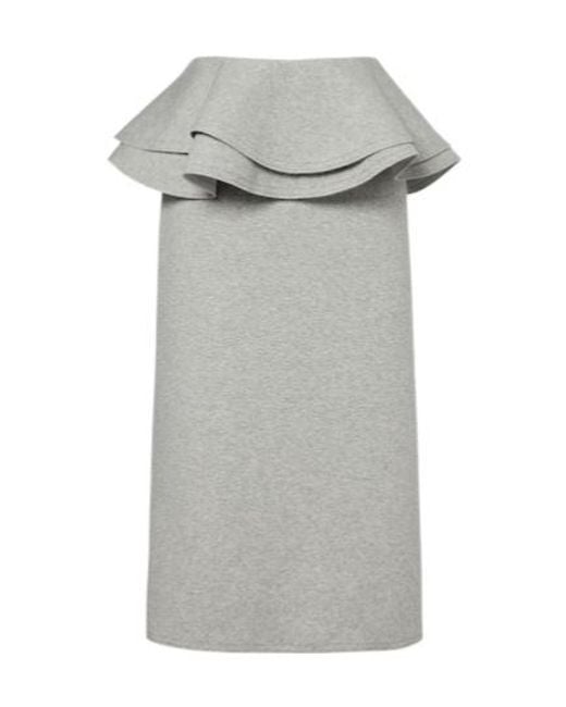 Plan C Gray Ruffled Cotton-Blend Midi Skirt