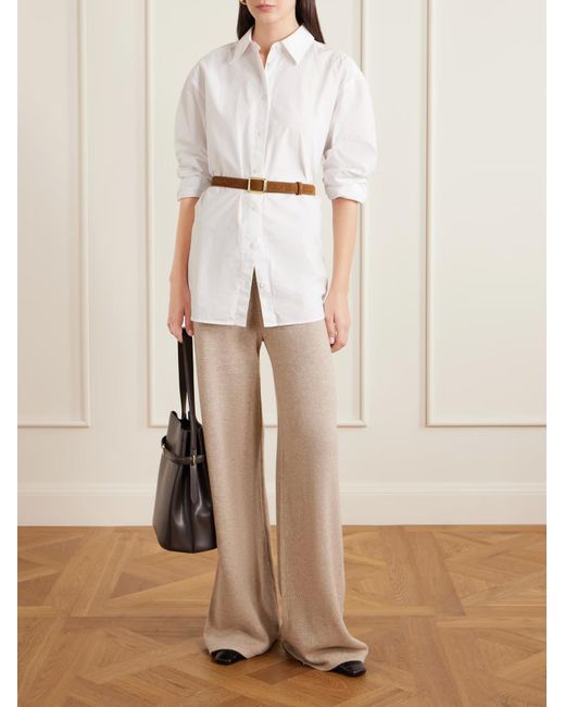 The Elder Statesman Natural Juniper Cashmere Wide-Leg Casual Pants