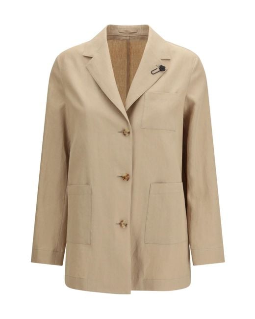 Lardini Natural Single-Breasted Patch Pocket Blazer