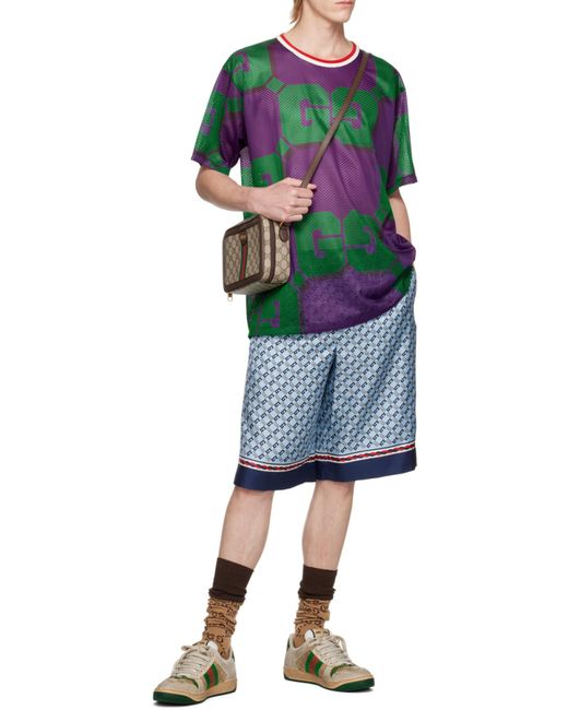 Gucci Green All-Over Perforated Graphic Printed T-Shirt for men