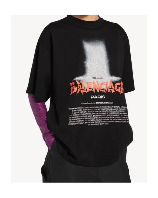 Balenciaga Black Cotton Printed T-Shirt