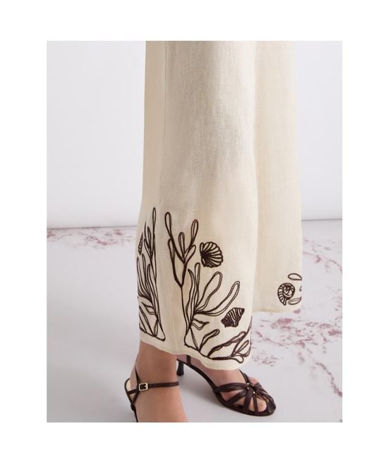 Marella White Embroidered Linen Trousers