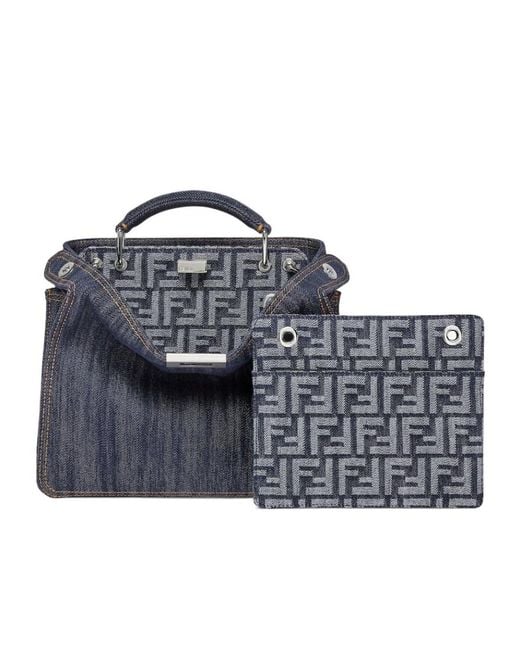 Fendi Blue Peekaboo Iseeu Mini Denim Tote Bag for men