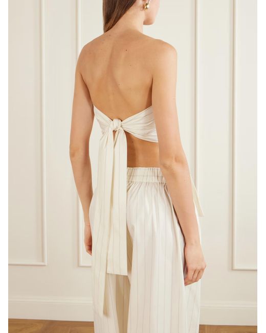 St. Agni White Strapless Tie Back Pinstriped Top