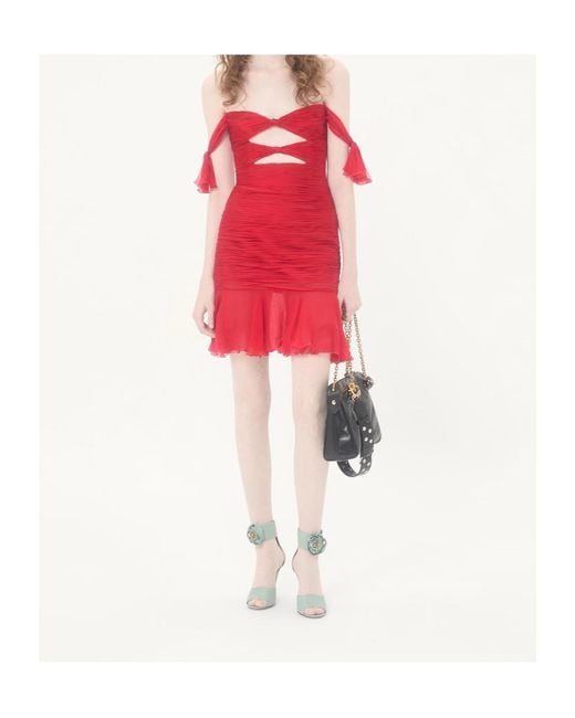 Valentino Red Flounce Chiffon Dress