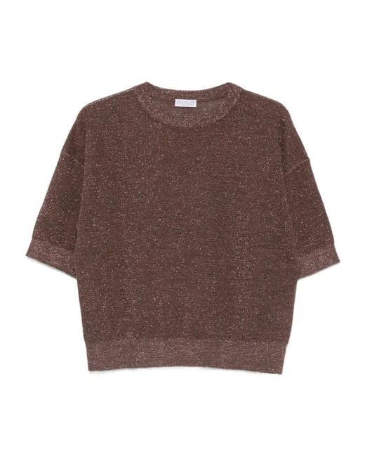 Brunello Cucinelli Brown Metallic-Effect T-Shirt