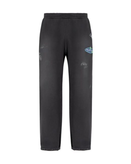 Balenciaga Gray Logo Patch Baggy Sweatpants for men