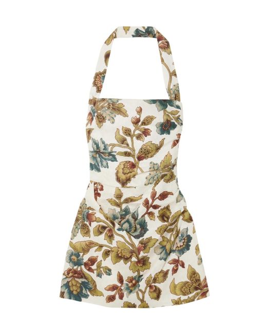 Sir Metallic Floral-Print Linen Halterneck Mini Dress