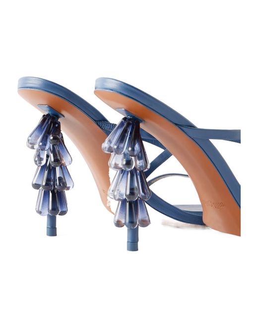 Cult Gaia Blue Bead-Embellished Leather Sandals