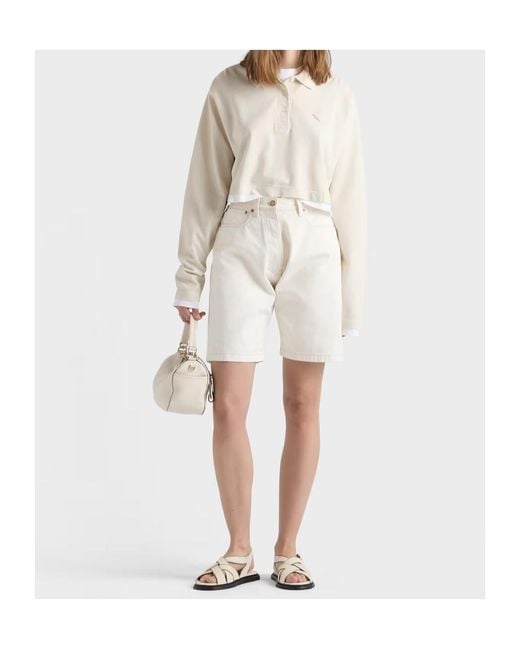 Prada White Cropped Long-Sleeve Polo T-Shirt