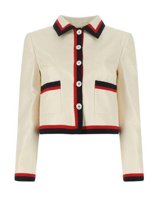 Miu Miu Natural Single-Breasted Panama Silk Jacket