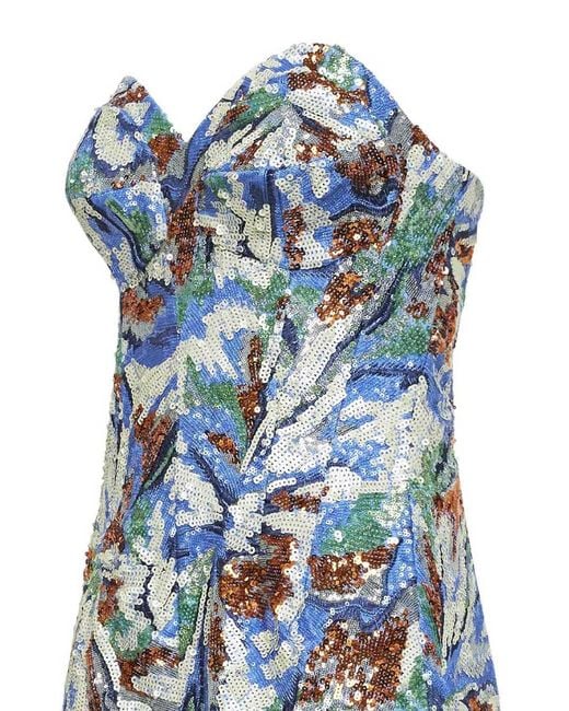 Rabanne Blue Rabanne Sequinned Floral Strapless Dress