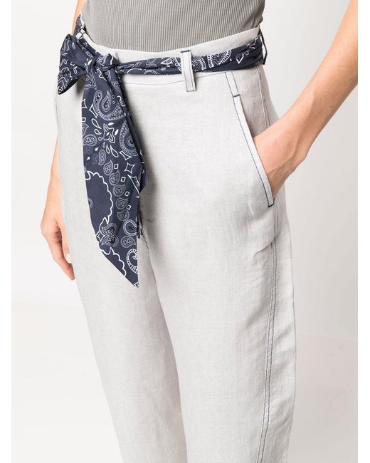 Emporio Armani White Logo Headscarf With Belt High-Waisted Linen Casual Pants