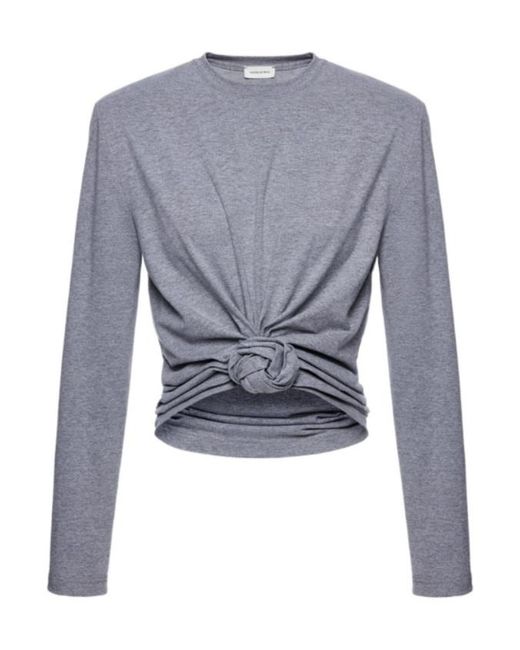 Magda Butrym Blue Knotted Long Sleeved Jersey Blouse