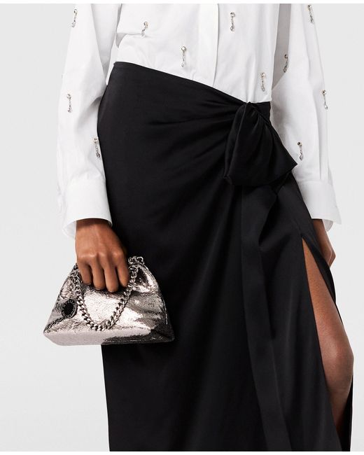 Stella McCartney Gray Falabella Cracked Metallic Drawstring Crossbody Bag
