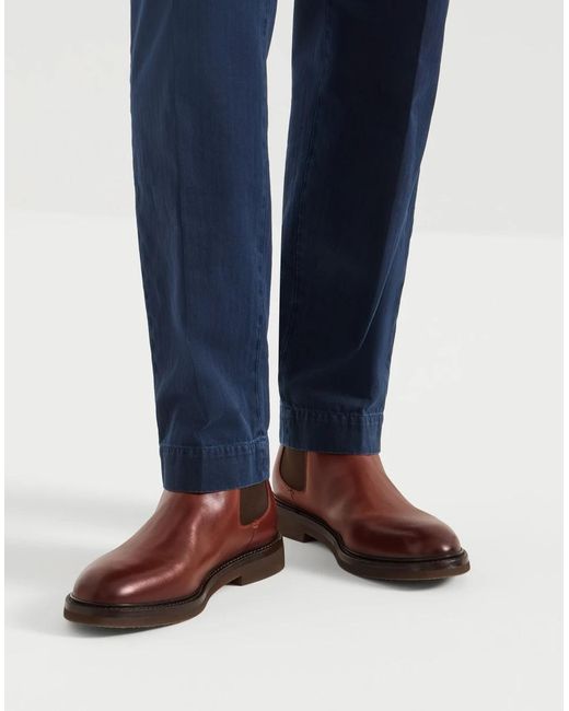Brunello Cucinelli Brown Waxed Calfskin Chelsea Boots for men