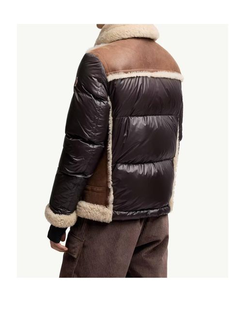 Moncler Brown Grenoble Short Shearling Down Jacket for men