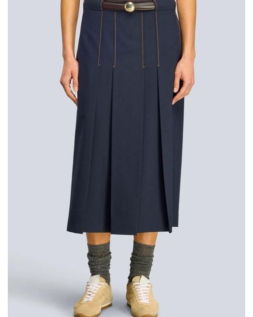 Semicouture Blue Pleated Midi Skirt