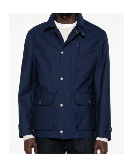 Brunello Cucinelli Blue Flap Pocket Buttoned Jacket for men