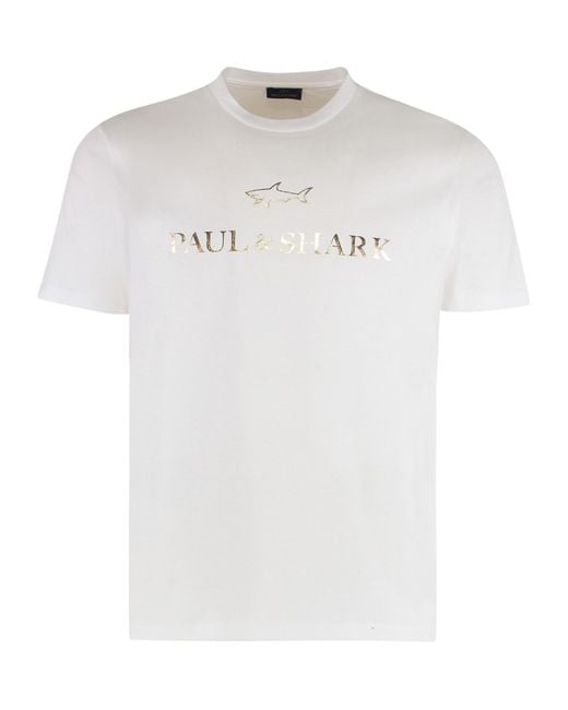 Paul Shark Men's White Logo-Print Jersey T-Shirt