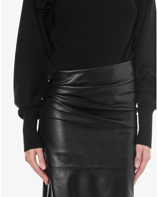 Alberta Ferretti Black Plongé Leather Skirt