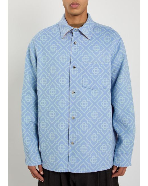 Casablanca Blue Monogrammed Wool Overshirt for men