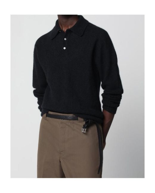 Roberto Collina Black Cashmere Polo Jumper for men