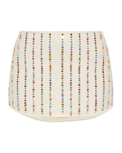 Oseree Natural Crystal-Embellished Mini Skirt