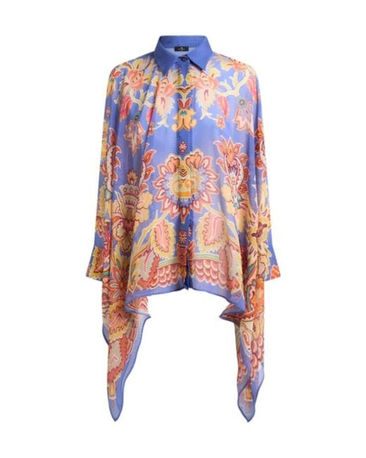 Etro Blue Floral Printed Poncho