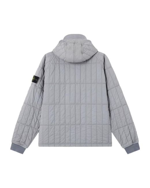 Stone Island Gray Quilted Padded Hooded Jacket With Anti-Drop for men