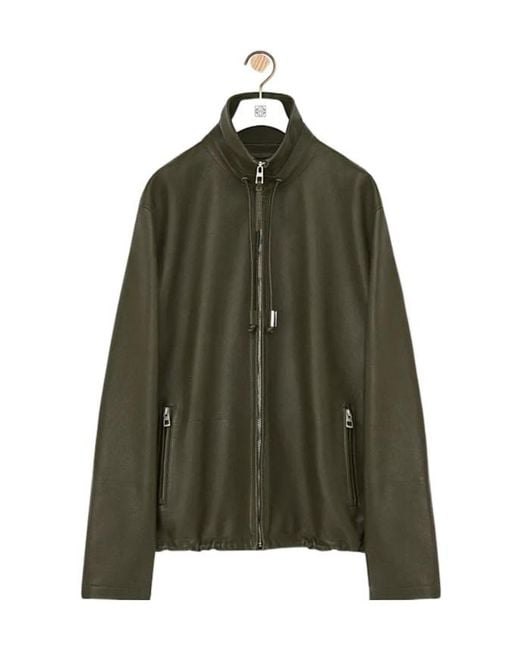 Loewe Green Long-Sleeved Leather Jacket for men