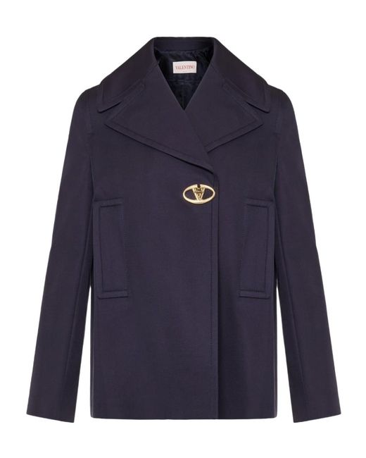 Valentino Blue Logo Plaque Long-Sleeved Jacket