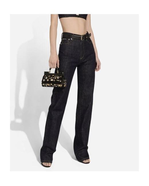 Dolce & Gabbana Black Logo Embroidered Straight-Leg Denim Jeans