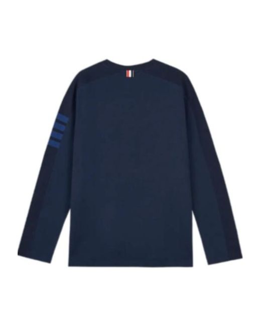 Thom Browne Blue Four-Bar Crewneck Sweatshirt for men